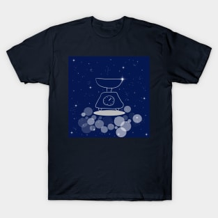 Scales, balance, weighing, illustration, night, modern, technology, light, shine, glitter, stars, space, galaxy, T-Shirt